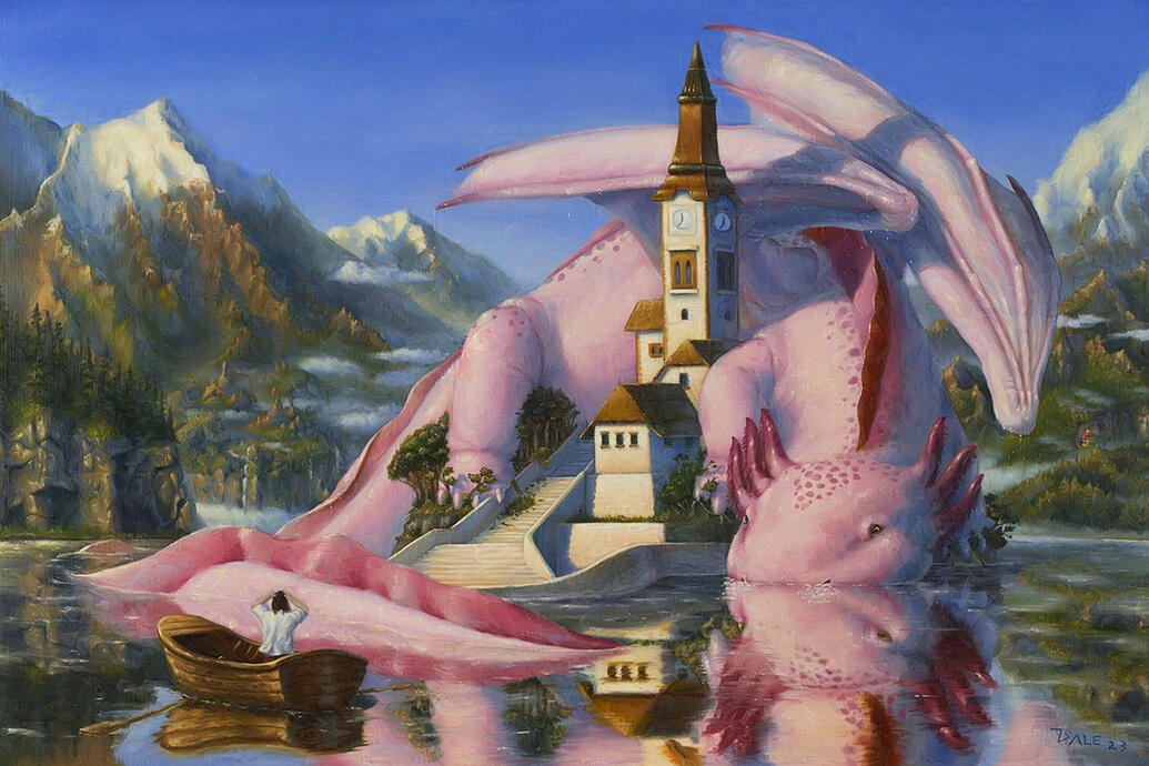 An unexpected visitor Oil on panel 16x24"