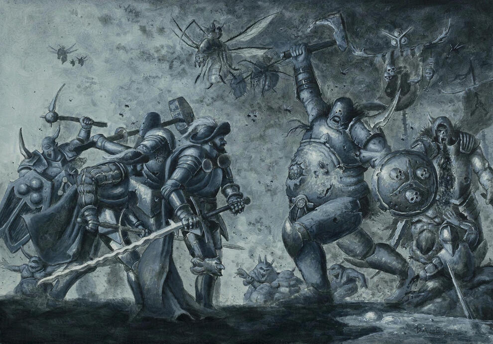 Warhammer battle scene- Ink on paper 12x16"